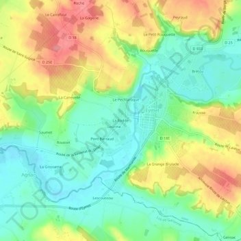 Mapa topográfico La Rodde, altitud, relieve