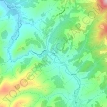 Mapa topográfico Greti, altitud, relieve
