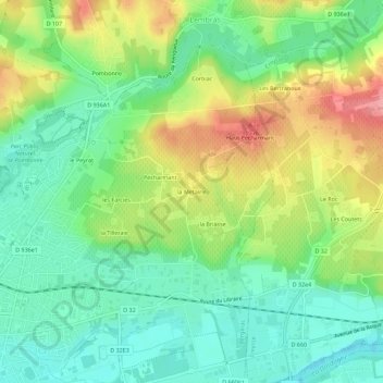 Mapa topográfico la Metairie, altitud, relieve