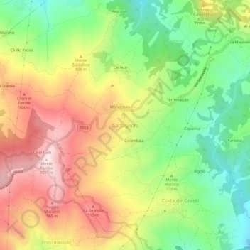 Mapa topográfico Garfagnolo, altitud, relieve