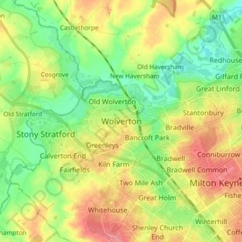 Mapa topográfico Wolverton, altitud, relieve