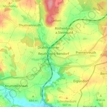 Mapa topográfico Reuth bei Erbendorf, altitud, relieve