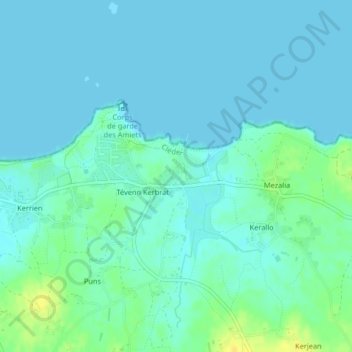 Mapa topográfico Poulennou, altitud, relieve