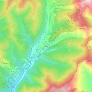Mapa topográfico Esposa, altitud, relieve