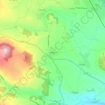 Mapa topográfico Coubladour, altitud, relieve