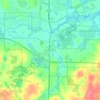 Mapa topográfico Watersmeet, altitud, relieve