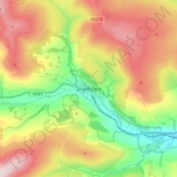 Mapa topográfico Stanhope, altitud, relieve