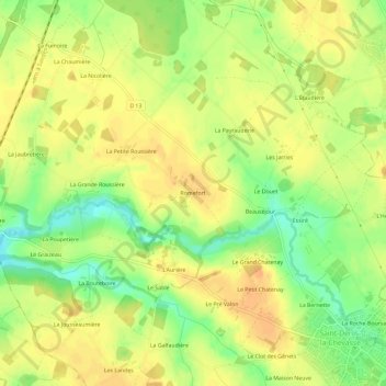 Mapa topográfico Romefort, altitud, relieve