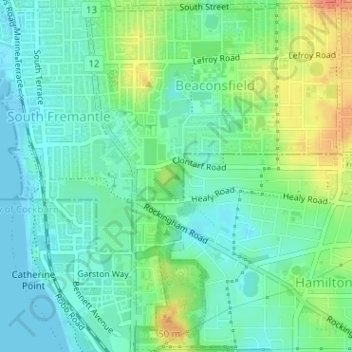Mapa topográfico Clontarf Hill, altitud, relieve