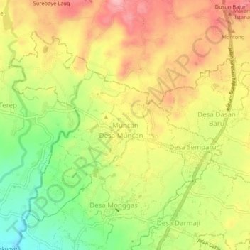 Mapa topográfico Muncan, altitud, relieve