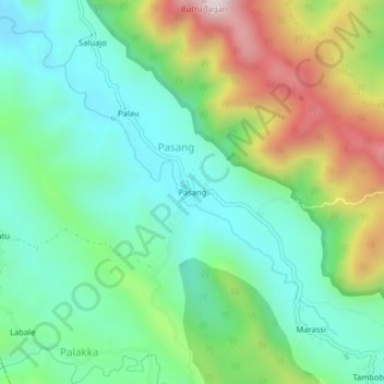 Mapa topográfico Pasang, altitud, relieve