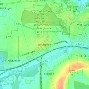 Mapa topográfico Timmerlah, altitud, relieve