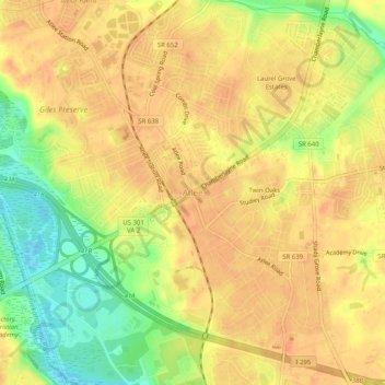 Mapa topográfico Atlee, altitud, relieve