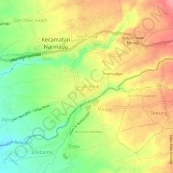 Mapa topográfico Tanah Beak, altitud, relieve