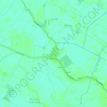 Mapa topográfico Burana, altitud, relieve