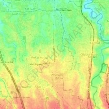 Mapa topográfico Kencana, altitud, relieve