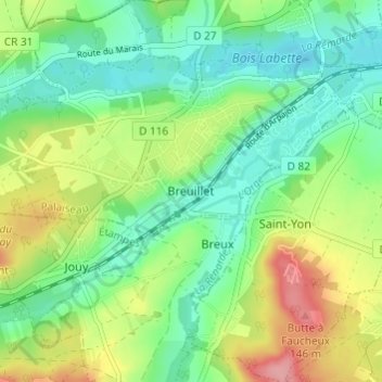 Mapa topográfico Breuillet, altitud, relieve