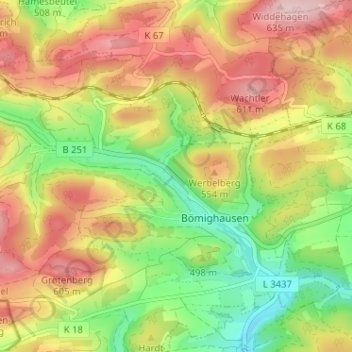 Mapa topográfico Wiesengrund, altitud, relieve