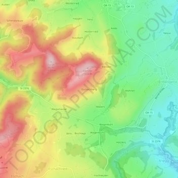 Mapa topográfico Eschachberg, altitud, relieve