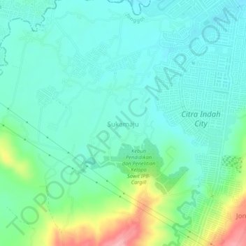 Mapa topográfico Sukamaju, altitud, relieve