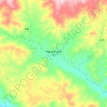 Mapa topográfico 发展河哈尼族乡, altitud, relieve