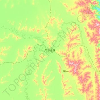 Mapa topográfico 若尔盖县, altitud, relieve