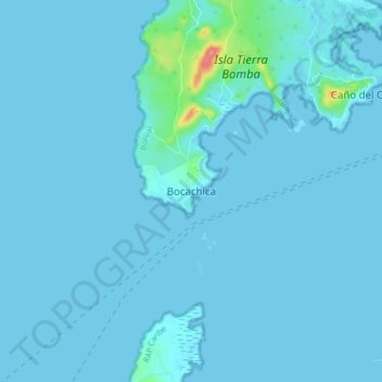Mapa topográfico Bocachica, altitud, relieve