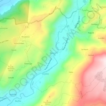 Mapa topográfico Mousset, altitud, relieve