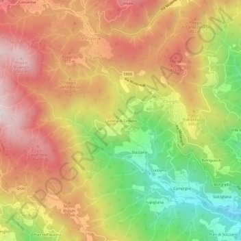Mapa topográfico Castello di Cireglio, altitud, relieve