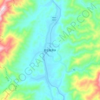 Mapa topográfico 官庄畲族乡, altitud, relieve