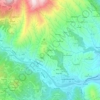 Mapa topográfico Fervazzo, altitud, relieve