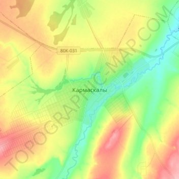 Mapa topográfico Кармаскалы, altitud, relieve