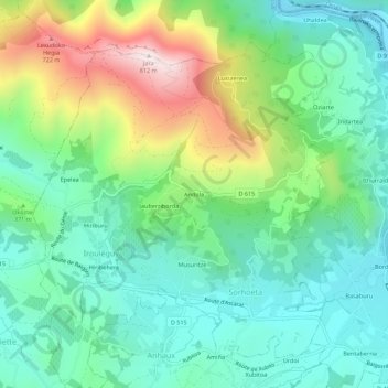 Mapa topográfico Andola, altitud, relieve