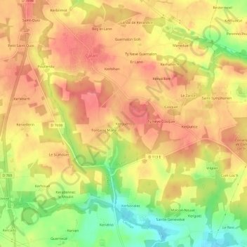 Mapa topográfico Kergueris, altitud, relieve