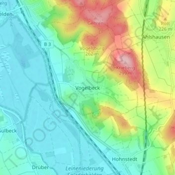 Mapa topográfico Vogelbeck, altitud, relieve