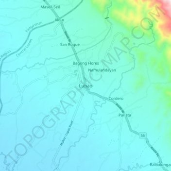 Mapa topográfico Lupao, altitud, relieve