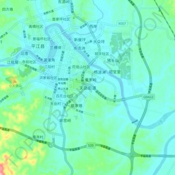 Mapa topográfico 天岳街道, altitud, relieve