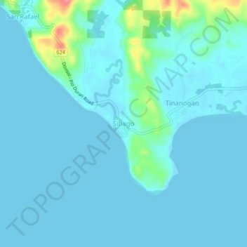 Mapa topográfico Sibago, altitud, relieve