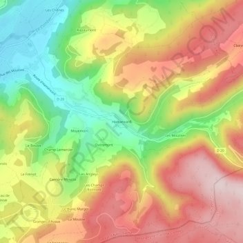 Mapa topográfico Hamanxard, altitud, relieve