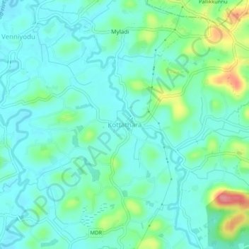 Mapa topográfico Kottathara, altitud, relieve