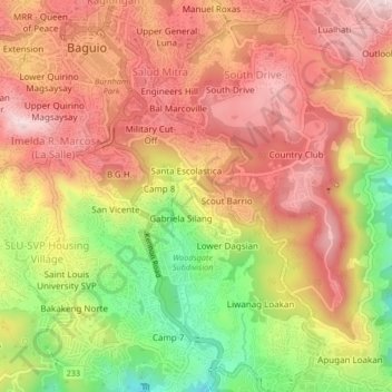 Mapa topográfico Hillside, altitud, relieve