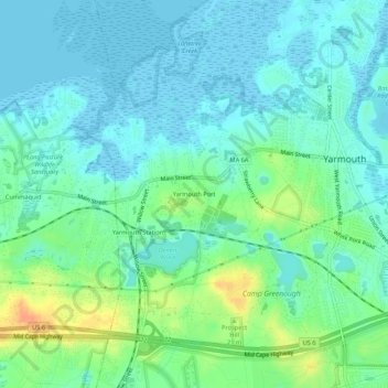 Mapa topográfico Yarmouth Port, altitud, relieve