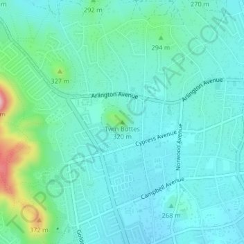 Mapa topográfico Twin Buttes, altitud, relieve