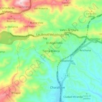 Mapa topográfico Tierra Blanca, altitud, relieve