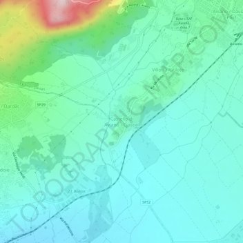 Mapa topográfico Castello di Aviano, altitud, relieve