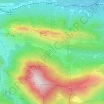 Mapa topográfico Aiguebonnes, altitud, relieve