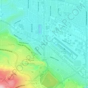 Mapa topográfico Walteria, altitud, relieve