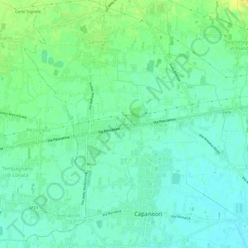 Mapa topográfico Lunata, altitud, relieve