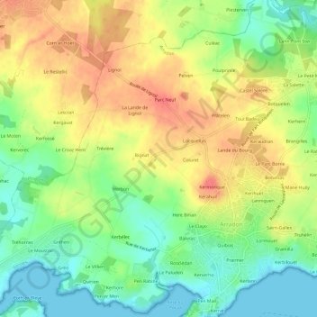 Mapa topográfico Langat, altitud, relieve