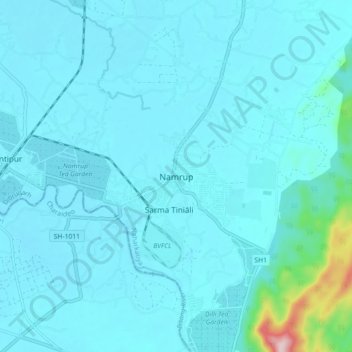 Mapa topográfico Namrup, altitud, relieve